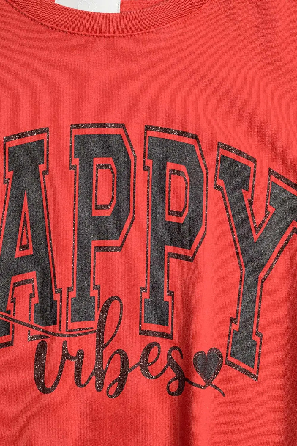 Happy Vibes Graphic Relaxed T-Shirt in red color - One Size / Red - Tops