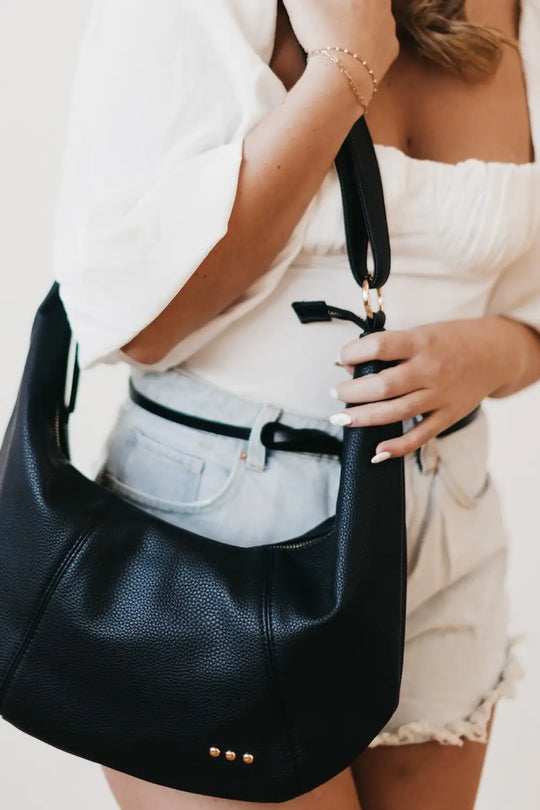 Hattie Shoulder Hobo Bag - Black - Handbags