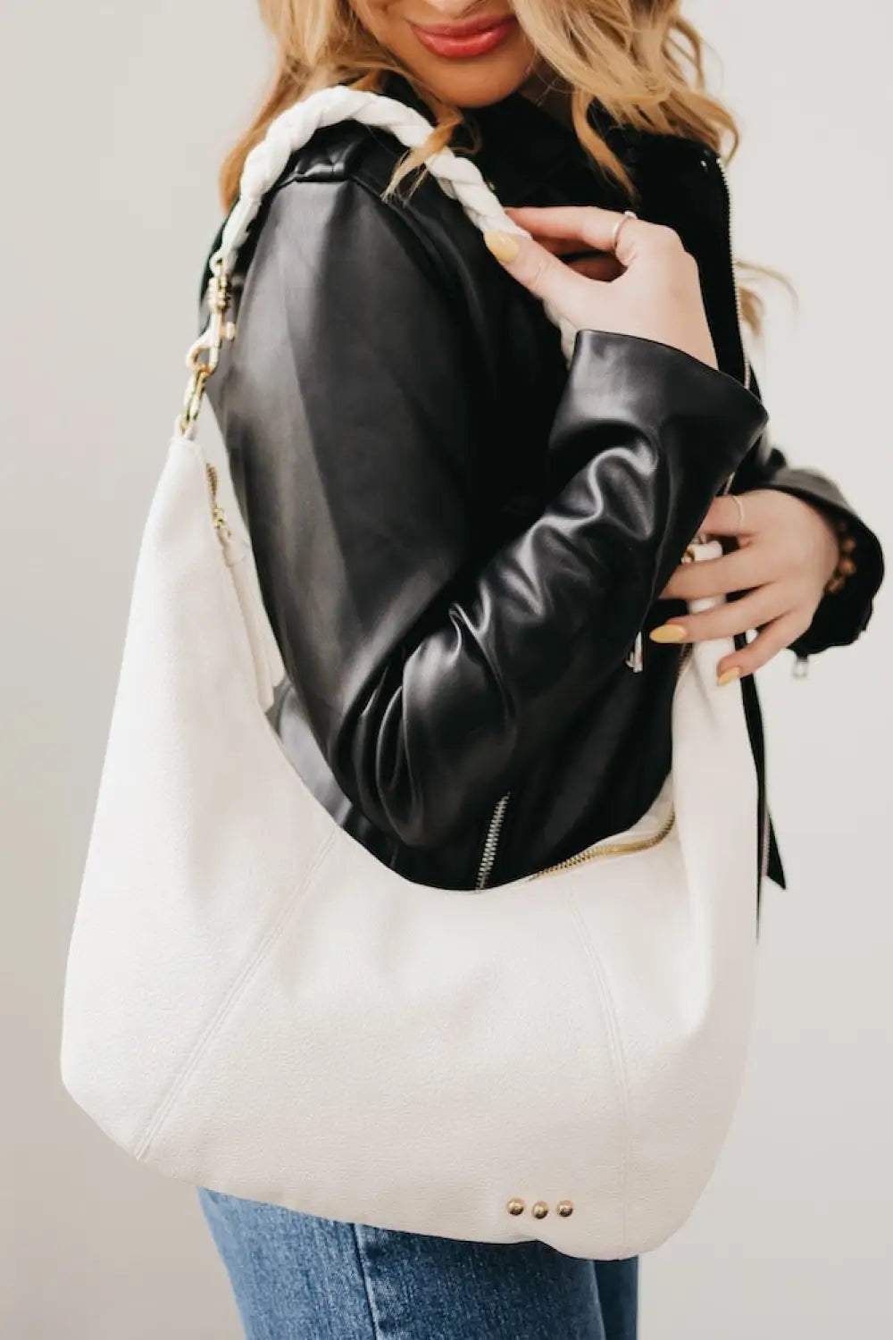 Hattie Shoulder Hobo Bag - Cream - Handbags