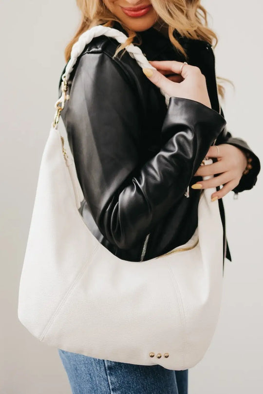 Hattie Shoulder Hobo Bag - Cream - Handbags