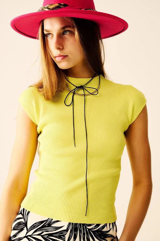 Haut à col montant et manches courtes en vert lime - One Size / vert - Pulls