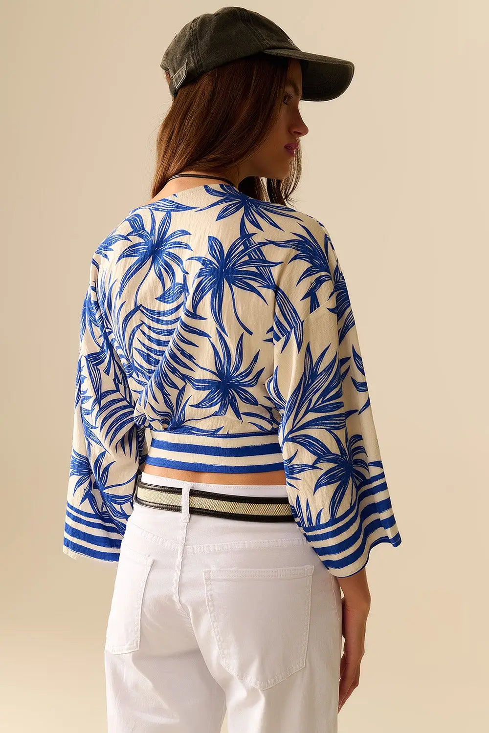 Haut court portefeuille à imprimé tropical en bleu - Tops