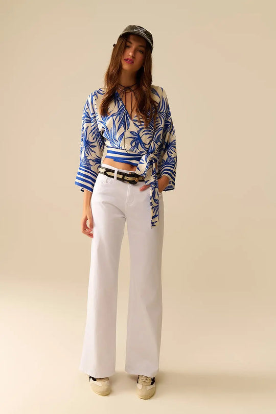 Haut court portefeuille à imprimé tropical en bleu - Tops