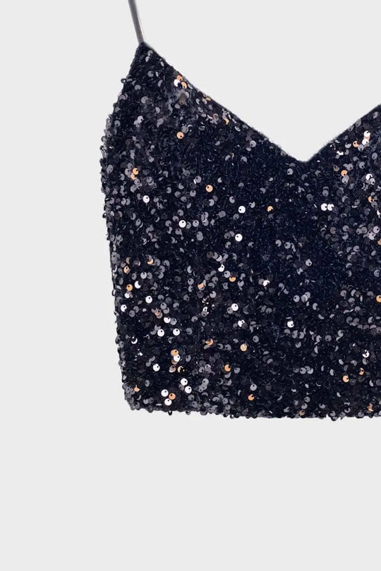 Haut scintillant coupé en noir - Tee-Shirt