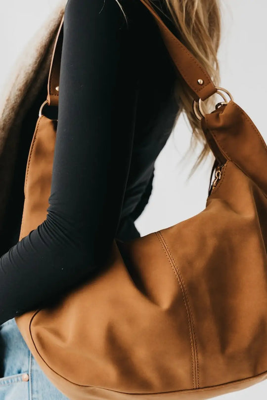 Hazel Hobo Shoulder Bag with Tassel - Tan Suede - Shoulder Bag