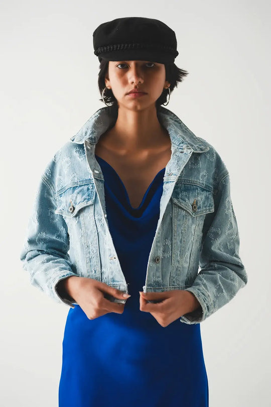 heart embellished oversized denim jacket in light wash - Coats and Jackets