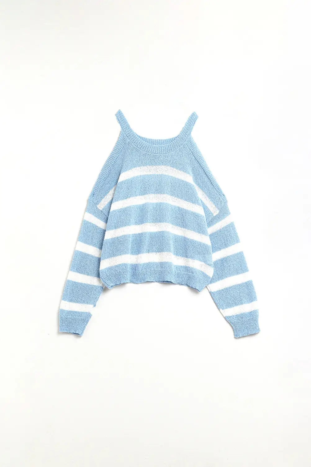 Heather Sweater With Open Shoulders and Horizontal Stripes in Blue - Sweaters