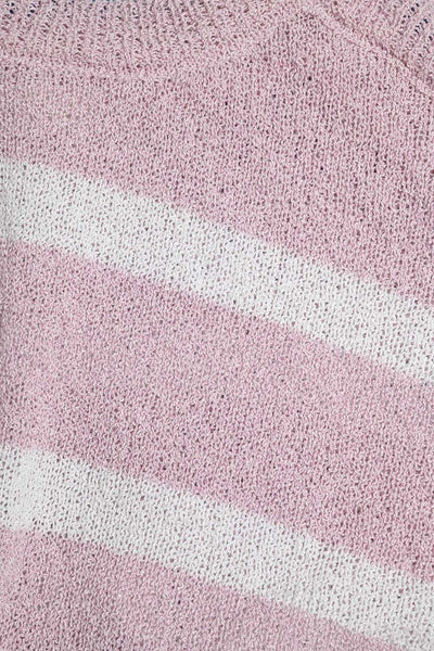 Heather Sweater With Open Shoulders and Horizontal Stripes in Pink