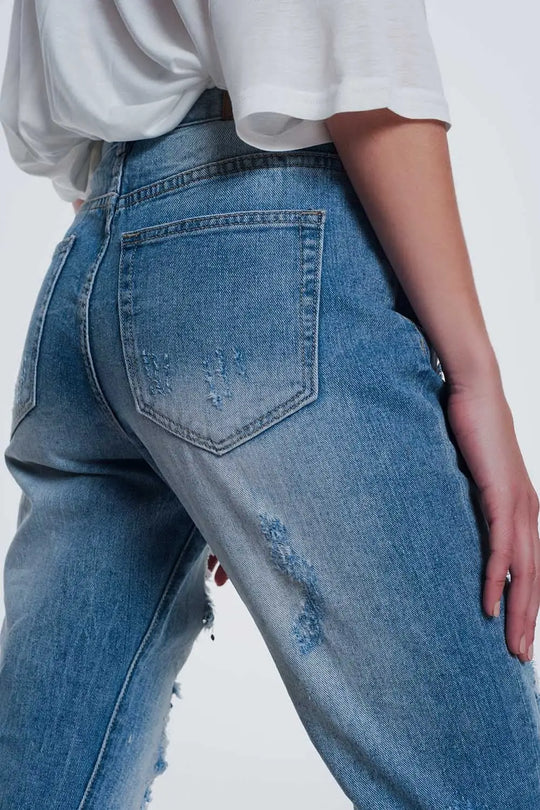 Heavily torn straight jeans in light denim - Jeans