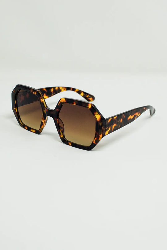 Hexagonal Oversized Sunglasses In Dark Tortoiseshell - One Size / Brown