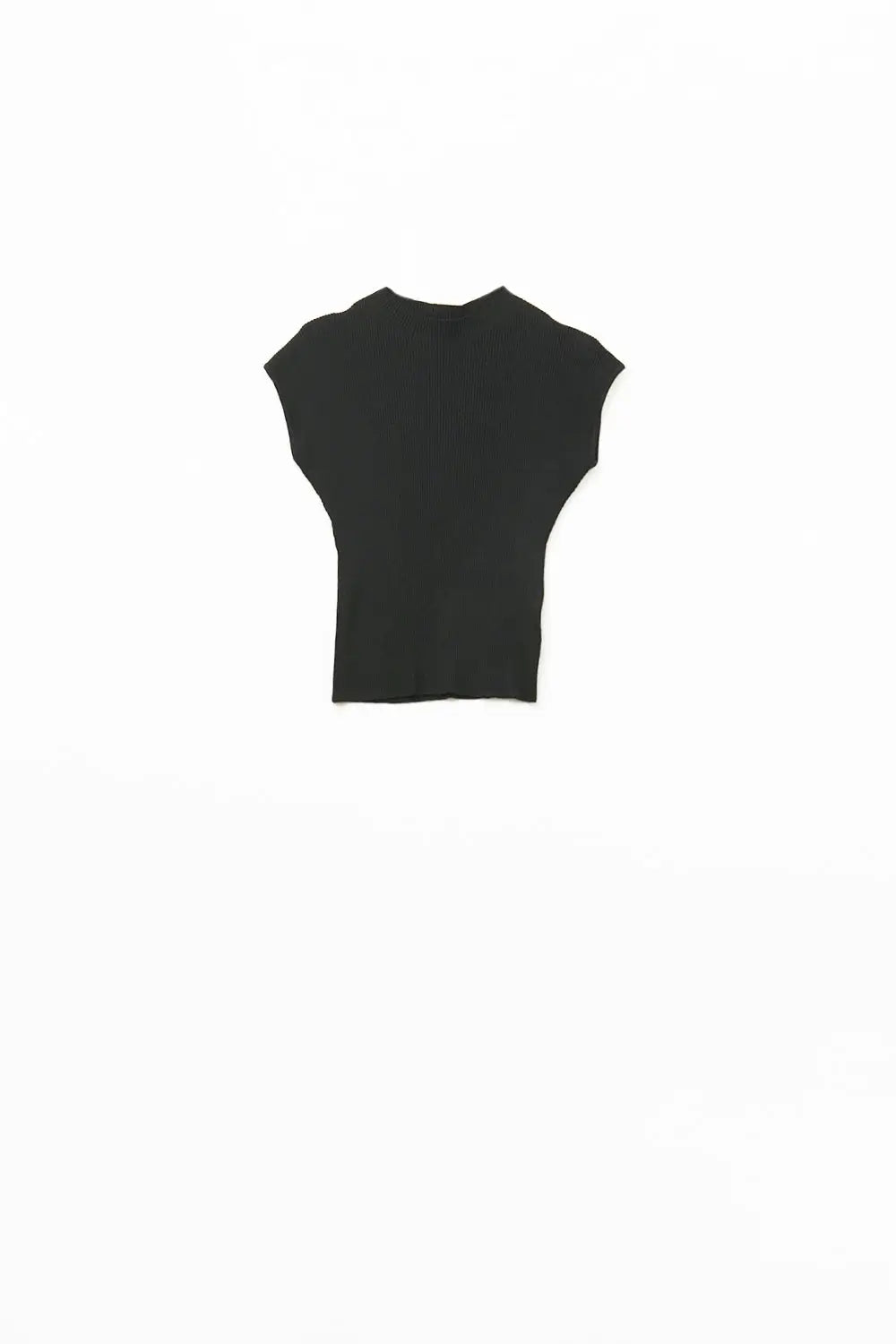 Q2 High Neck Cap Sleeves ribbed sweater in black