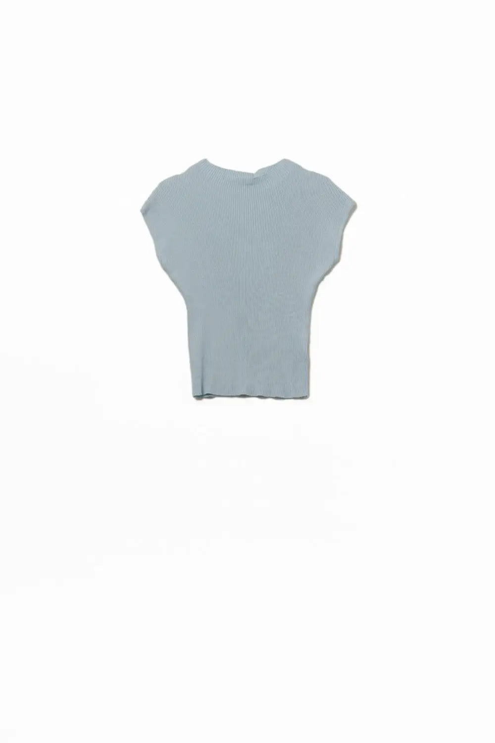 Q2 High Neck Cap Sleeves ribbed sweater in blue