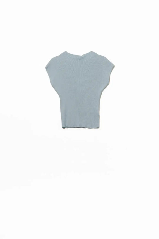 Q2 High Neck Cap Sleeves ribbed sweater in blue