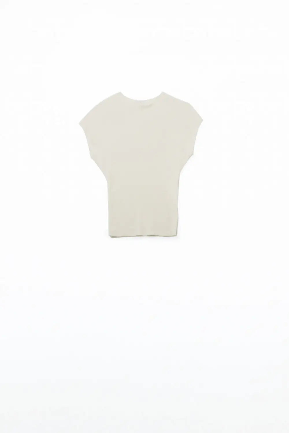 Q2 High Neck Cap Sleeves ribbed sweater in white