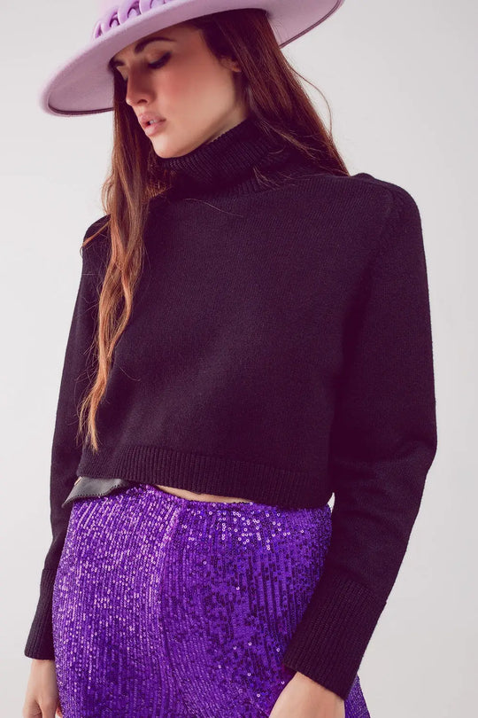 High neck cropped jumper in black - Sweaters