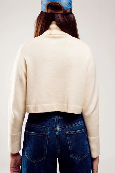 High neck cropped jumper in cream - Sweaters