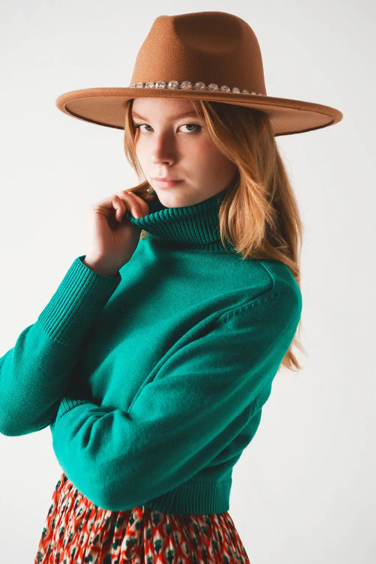 High neck cropped jumper in green - Sweaters