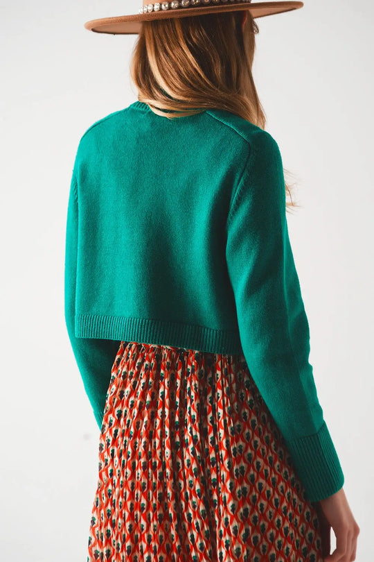 High neck cropped jumper in green - Sweaters