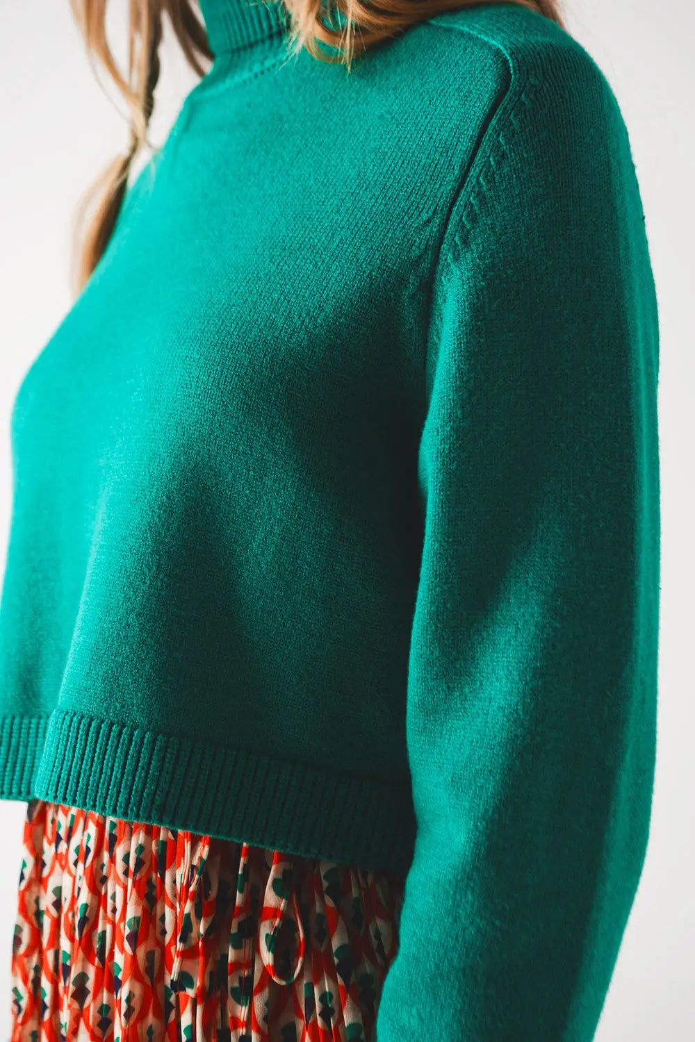 High neck cropped jumper in green - Sweaters