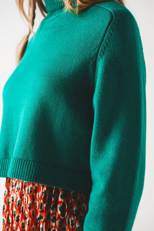 High neck cropped jumper in green - Sweaters