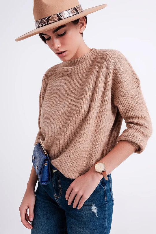High neck jumper in beige - Sweaters
