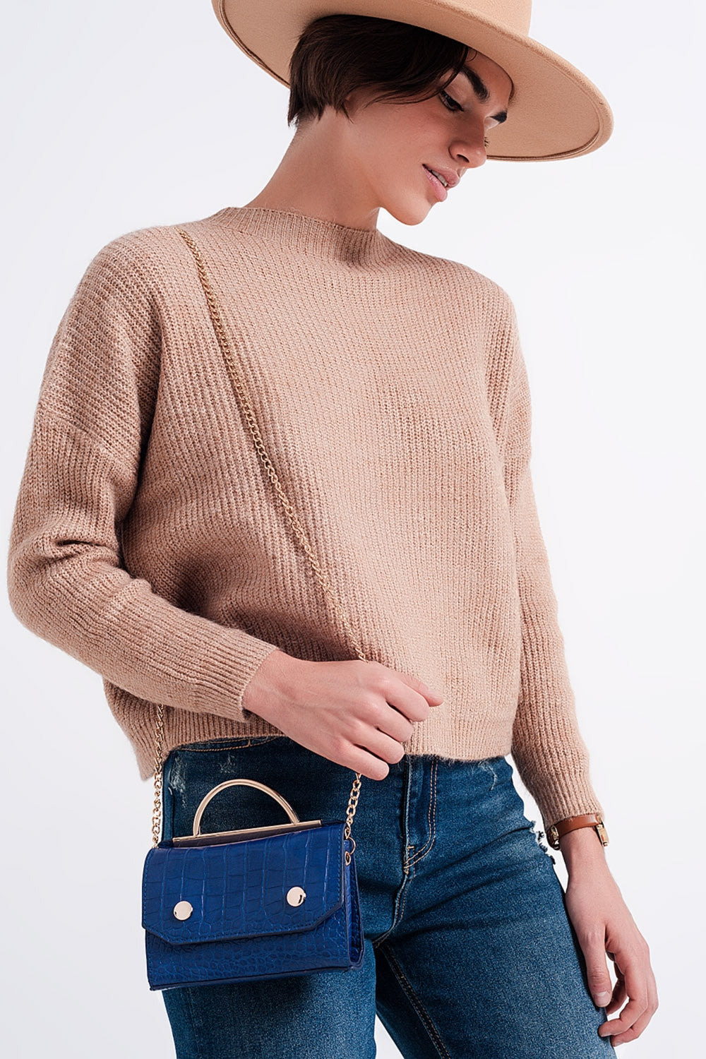 High neck jumper in beige