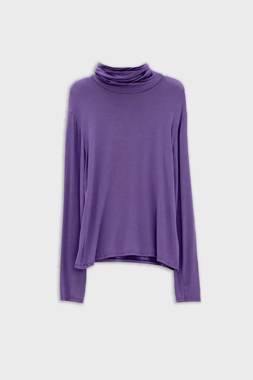 High neck long sleeve t-shirt in purple modal fabric - Shirts