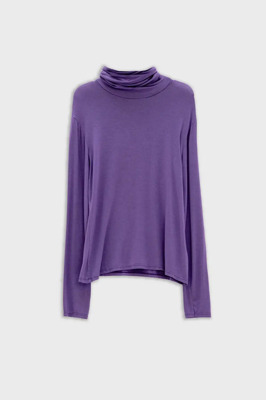 High neck long sleeve t-shirt in purple modal fabric - Shirts