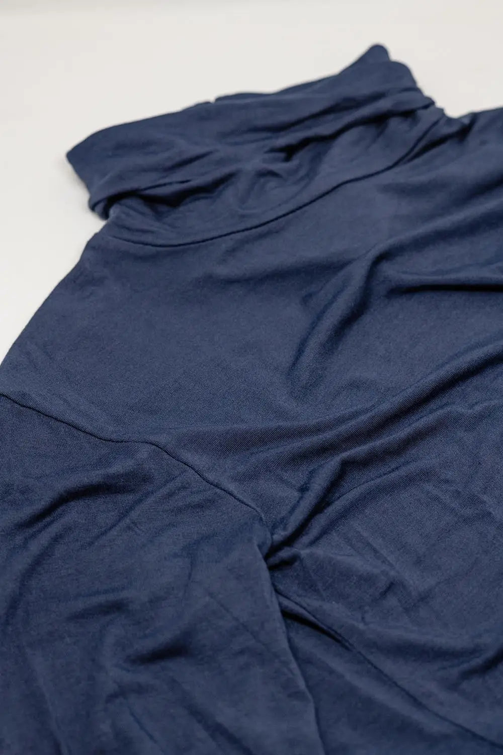 High neck long sleeve top in modal navy - Shirts