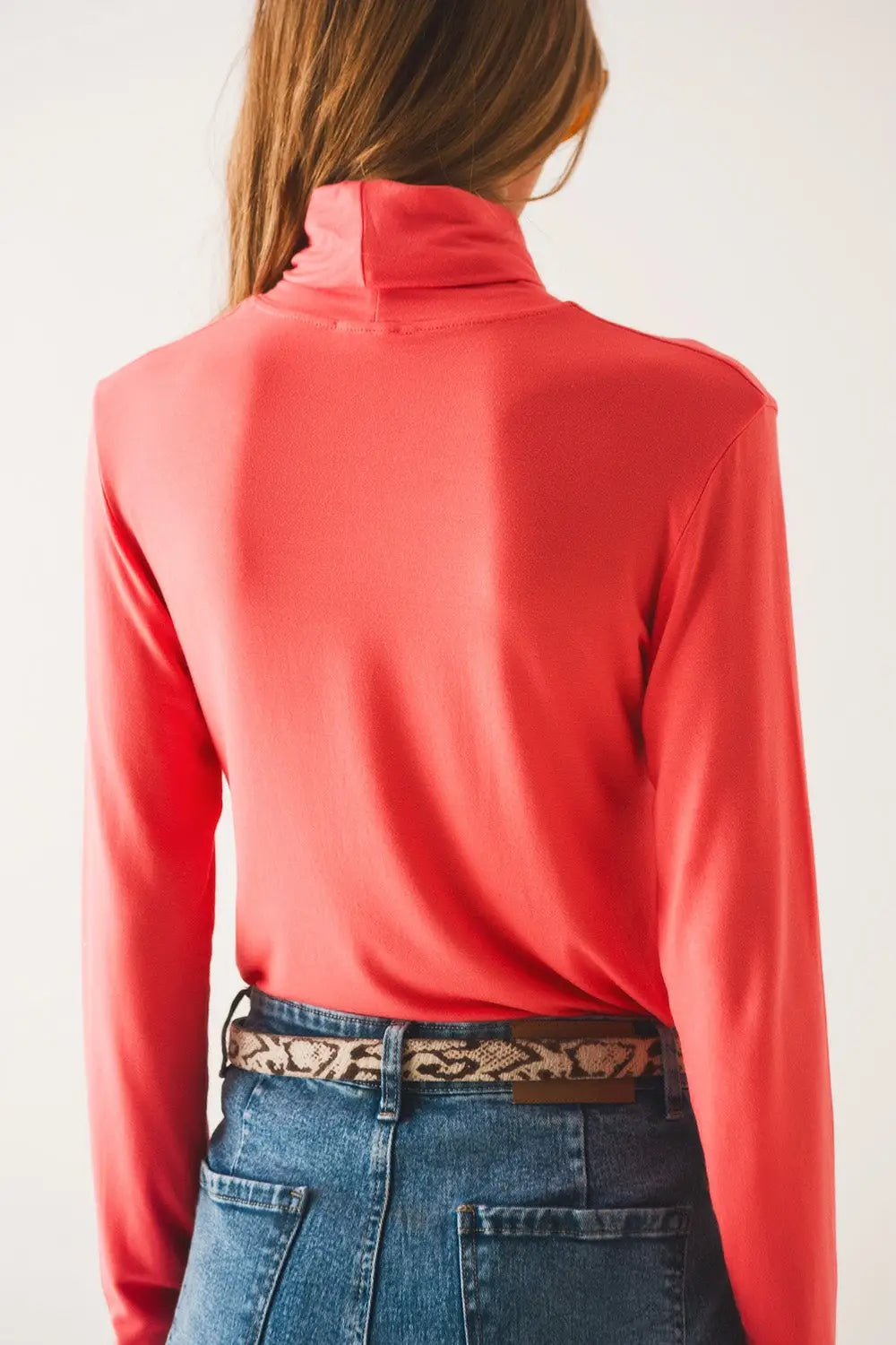 High neck long sleeve top in orange modal - Tops