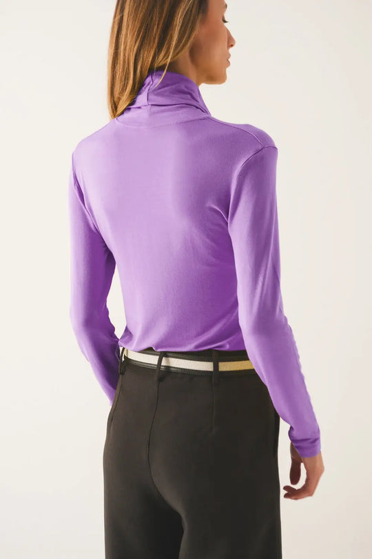 High neck long sleeve top in purple modal - Tops