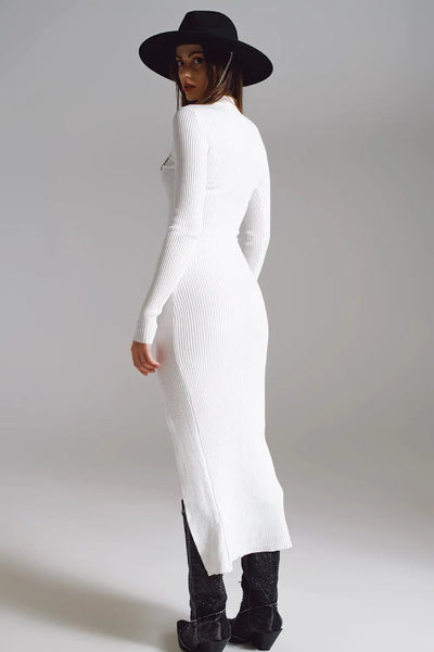 High Neck Maxi Knitted Dress In White - One Size / White - Dresses
