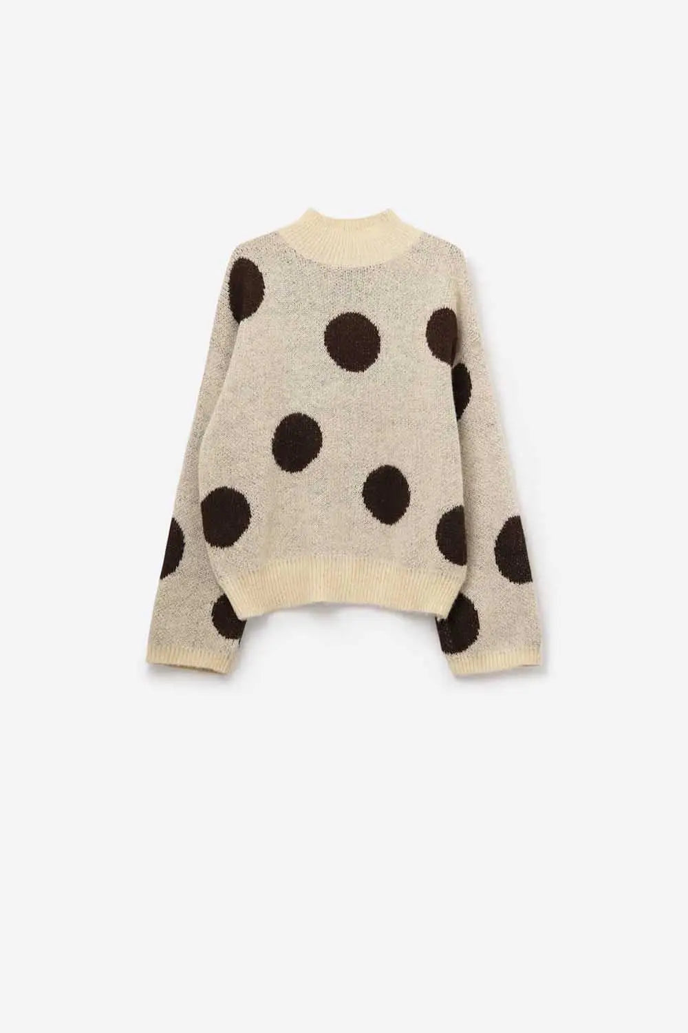 High-Neck Polka Dot Sweater With Bell Sleeves in Cream - One Size / White - Sweaters
