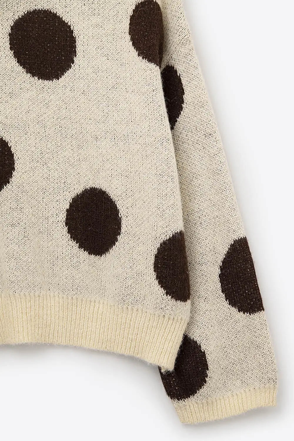 High-Neck Polka Dot Sweater With Bell Sleeves in Cream - One Size / White - Sweaters