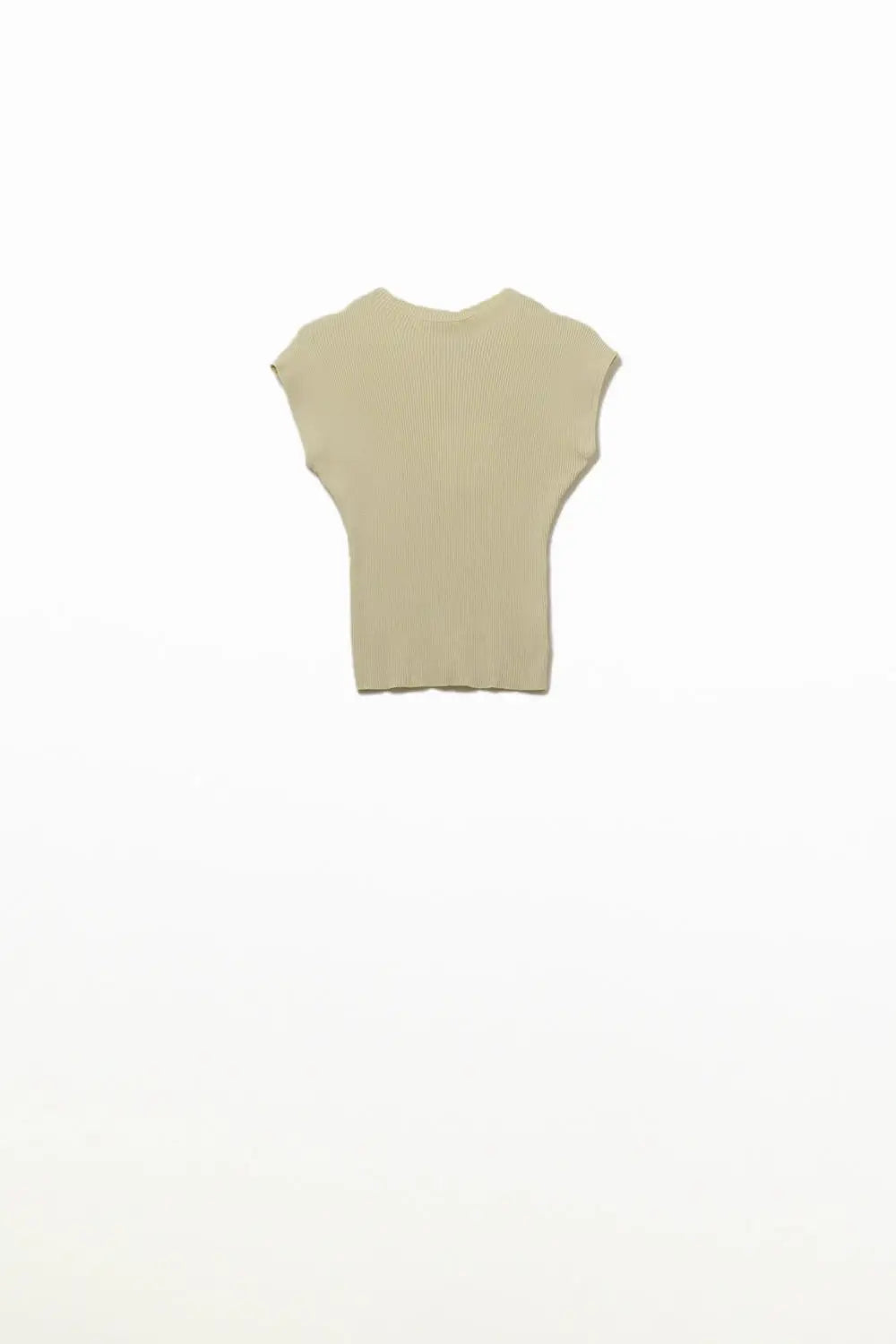 Q2 High Neck short Sleeves ribbed sweater in beige