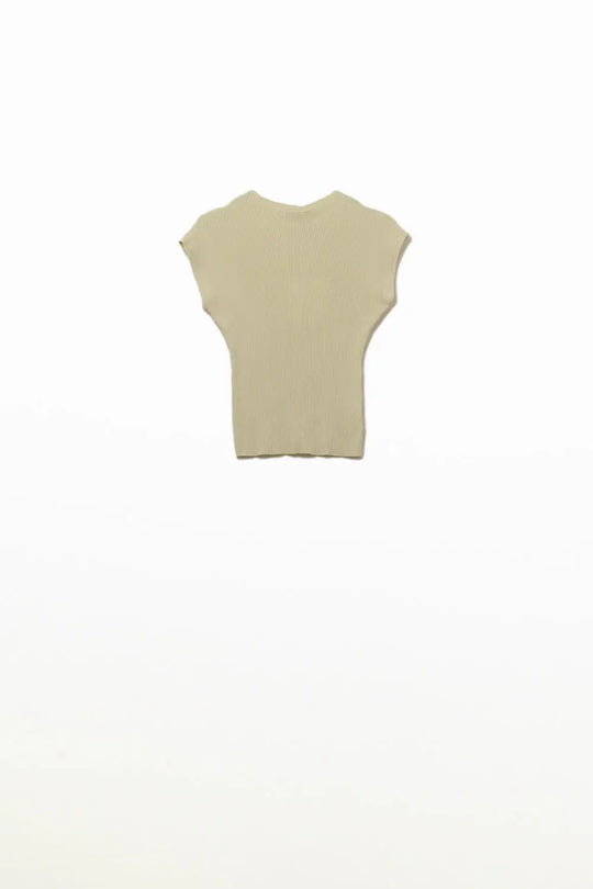 Q2 High Neck short Sleeves ribbed sweater in beige