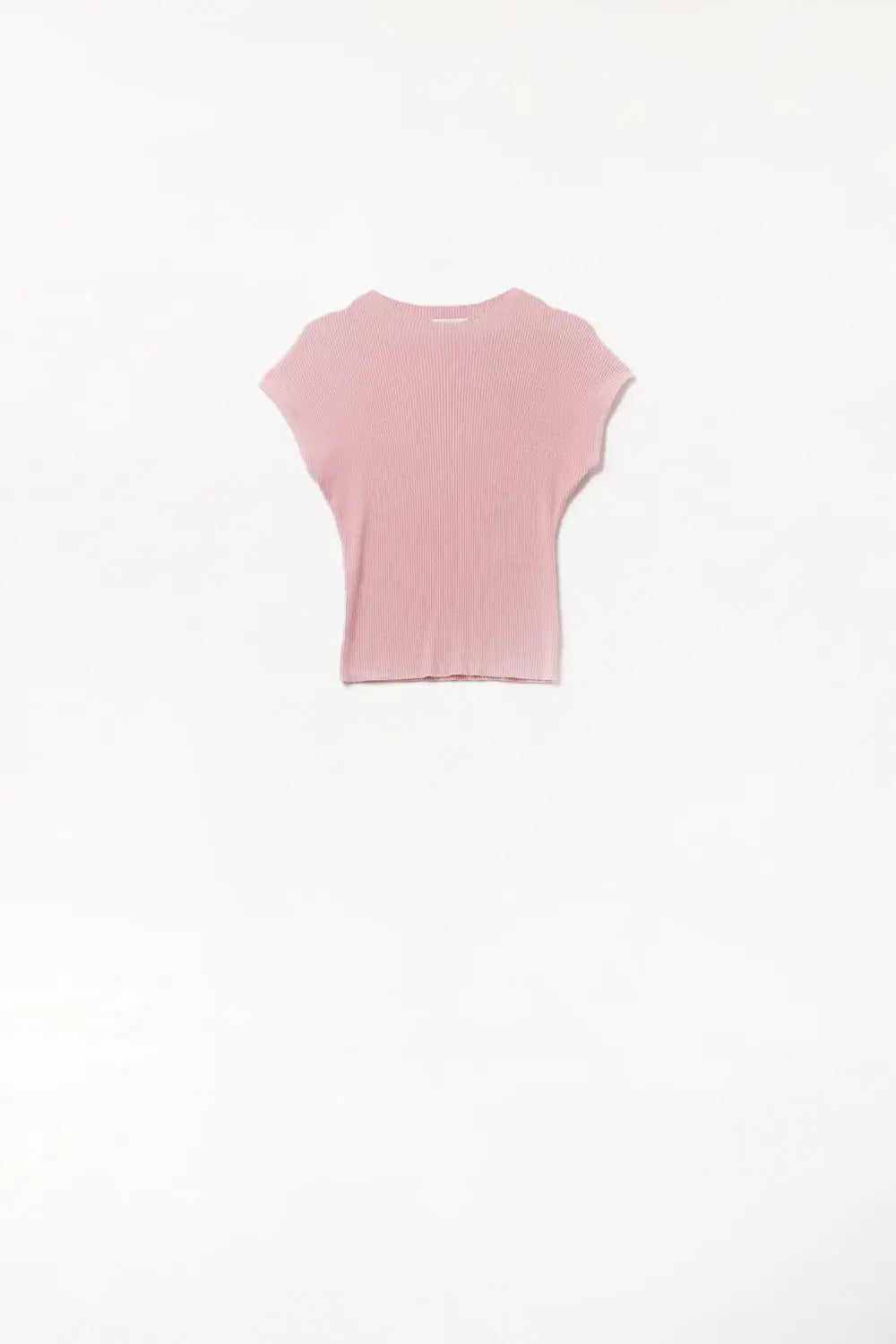 Q2 High Neck short Sleeves ribbed sweater in baby pink