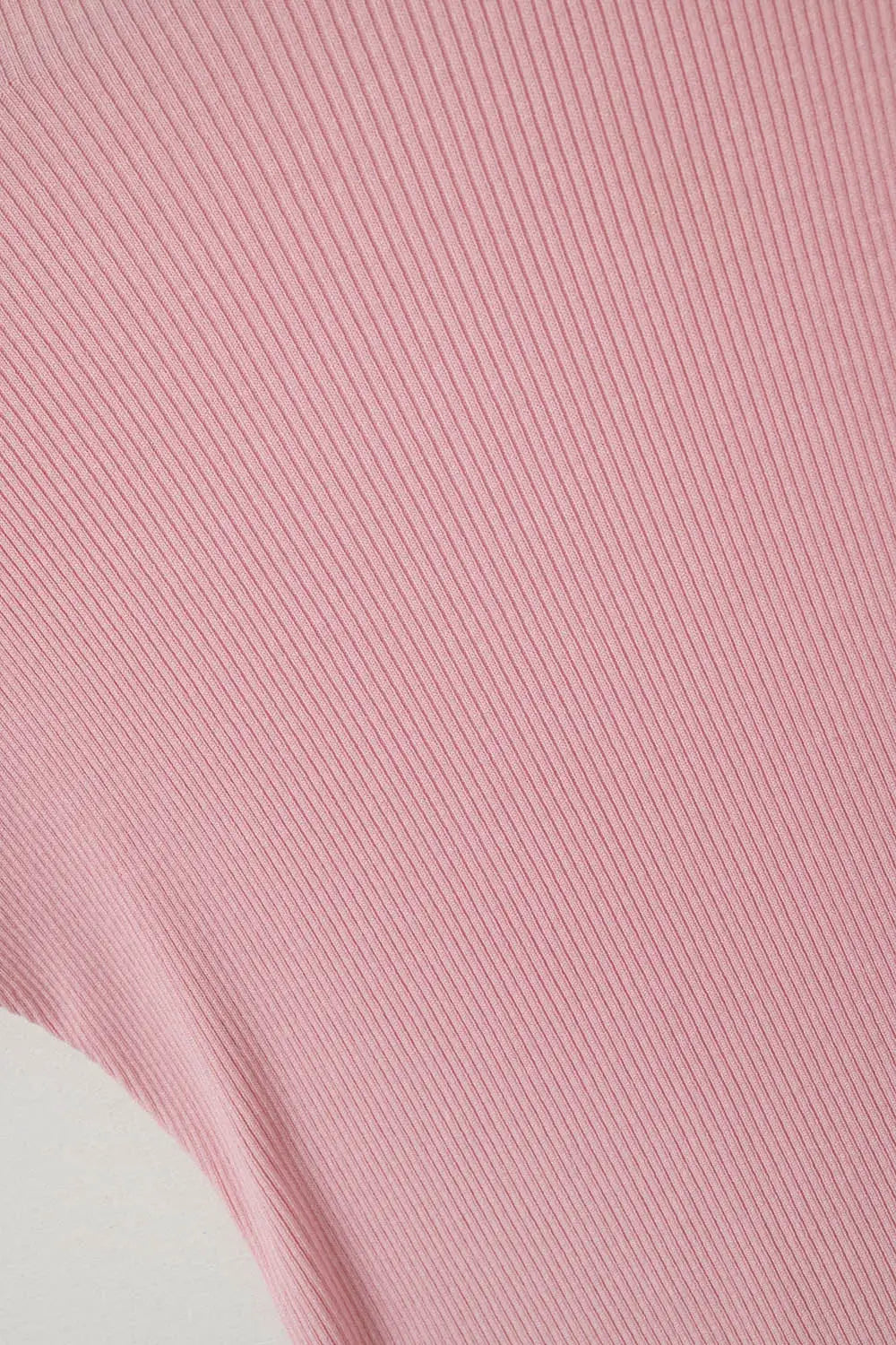High Neck short Sleeves ribbed sweater in baby pink - One Size / Pink - Sweaters