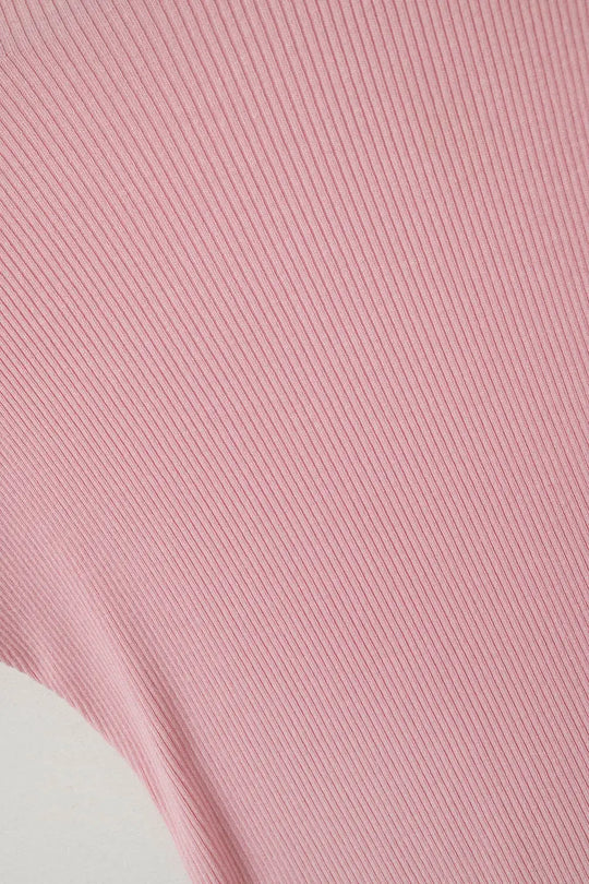 High Neck short Sleeves ribbed sweater in baby pink - One Size / Pink - Sweaters