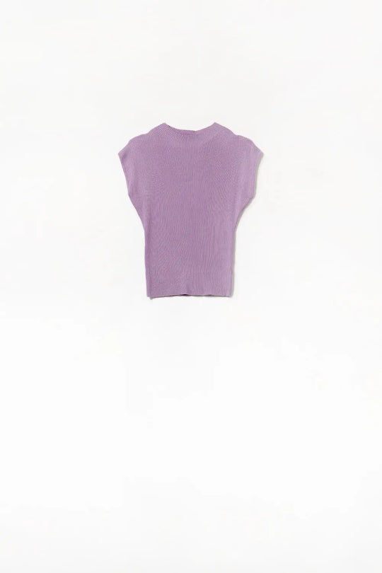 Q2 High Neck short Sleeves ribbed sweater in lilac