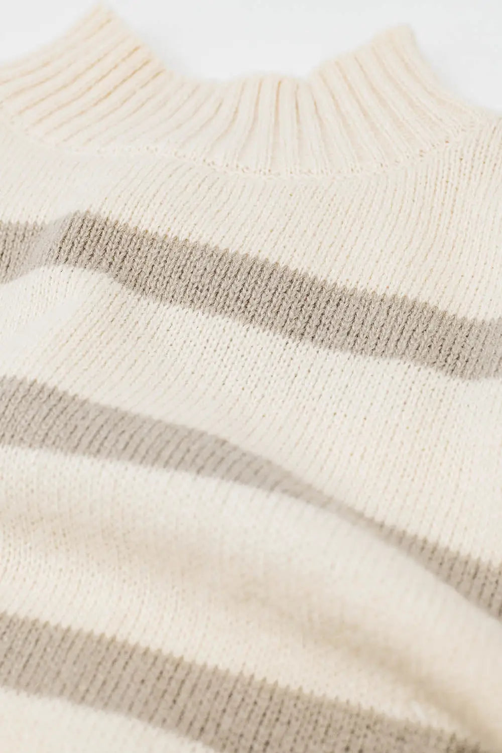 High Neck striped Sweater in Beige and Cream - Sweaters