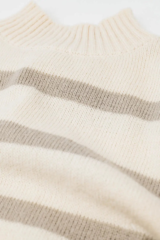 High Neck striped Sweater in Beige and Cream - Sweaters