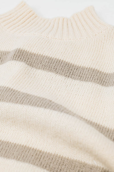 High Neck striped Sweater in Beige and Cream