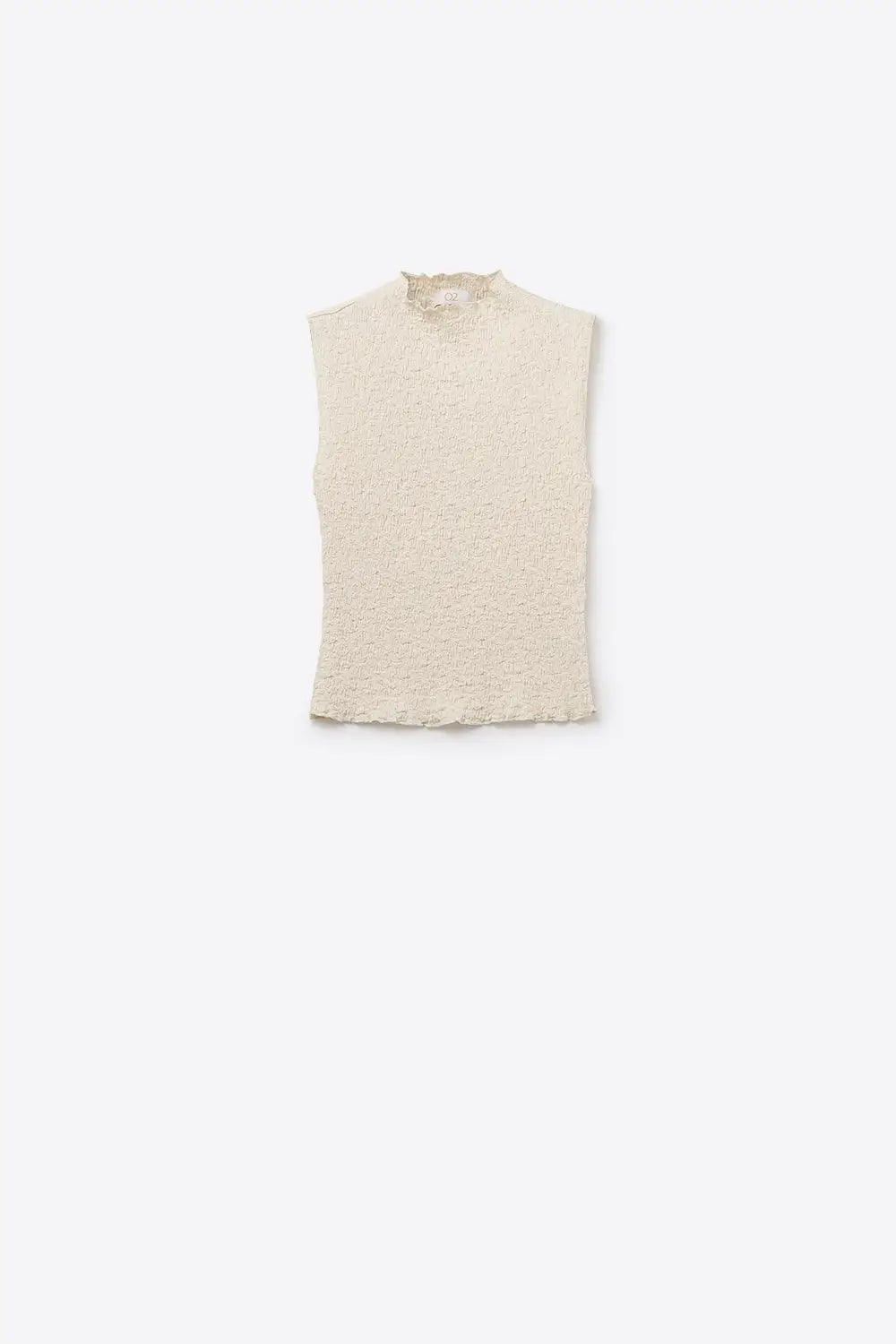 High Neck Textured Knit Sleeveless Top - Tops