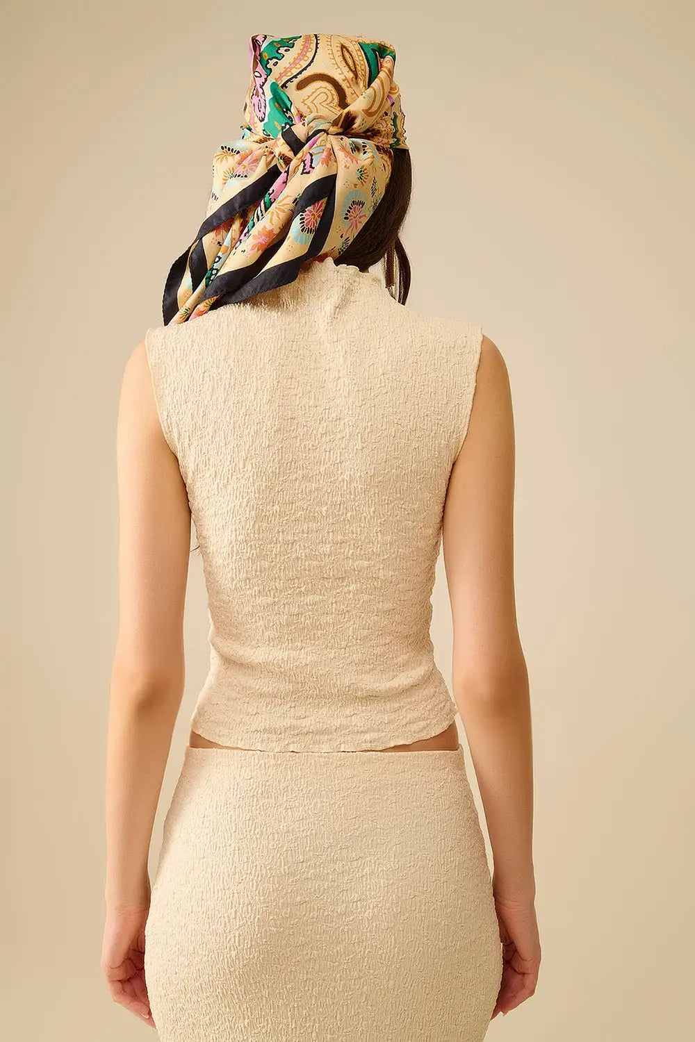 High Neck Textured Knit Sleeveless Top - Tops