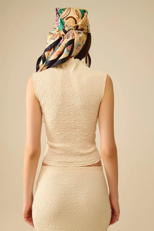 High Neck Textured Knit Sleeveless Top - Tops