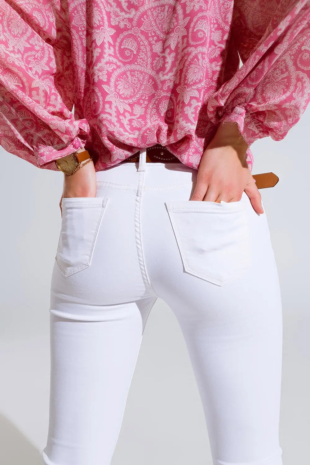 High Rise Basic Flared Jeans In White - Jeans