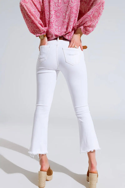 High Rise Basic Flared Jeans In White - Jeans