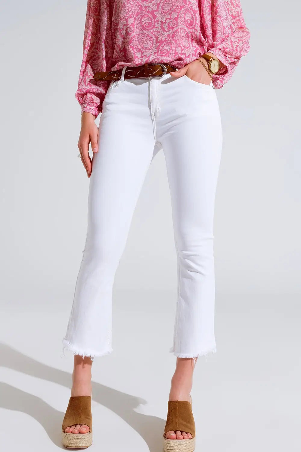 High Rise Basic Flared Jeans In White - Jeans