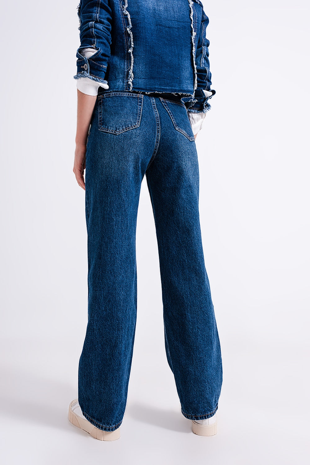 High rise mom fit jeans with medium wash